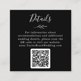 Mindestleaf | Dunkle schwarze QR Code Hochzeitdeta Begleitkarte