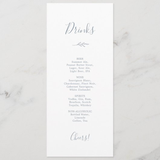 Mindestleaf | Dusty Blue Dinner and Drinks Menu Menükarte (Rückseite)