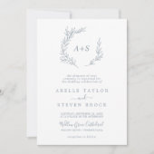 Mindestleaf | Dusty Blue Formal Monogram Wedding Einladung (Vorderseite)