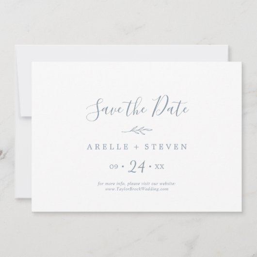 Mindestleaf | Dusty Blue Horizontal Save The Date (Vorderseite)