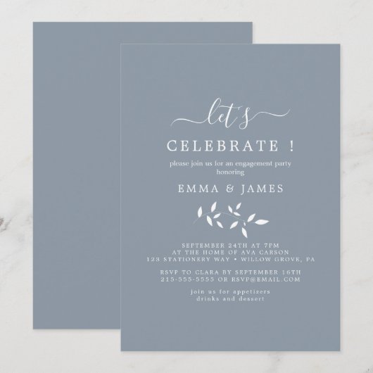 Mindestleaf | Dusty Blue "Let's Celebrate" Einladung (Vorne/Hinten)