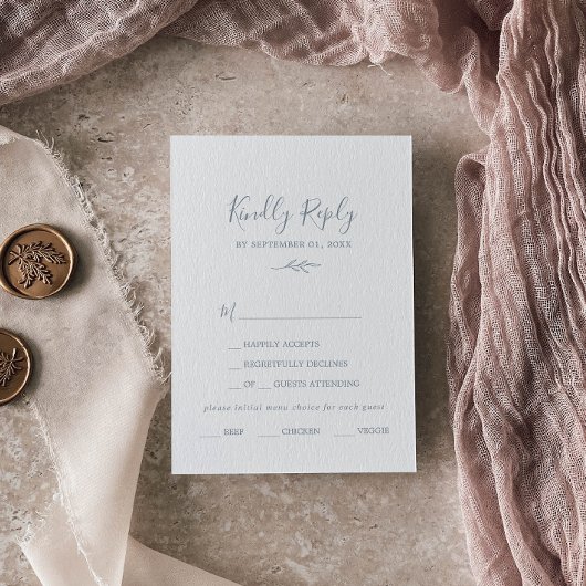 Mindestleaf | Dusty Blue Menu Choice RSVP Card