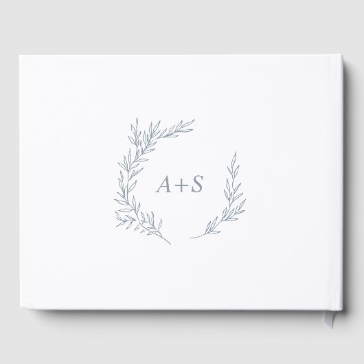 Mindestleaf | Dusty Blue Monogram Back Wedding Gästebuch (Rückseite)
