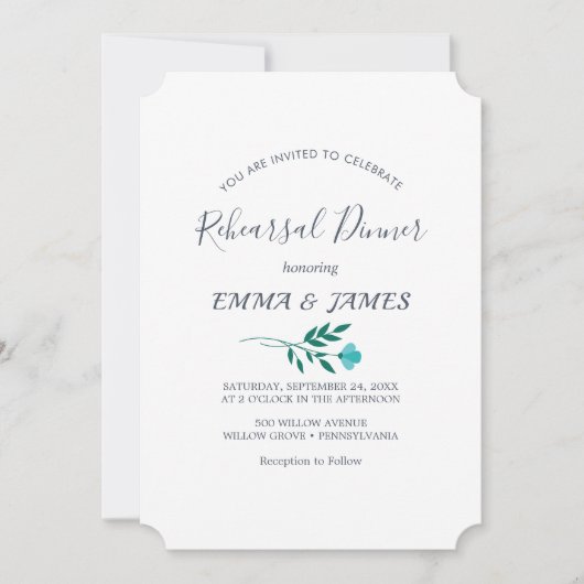 Mindestleaf | Dusty Blue Probe Dinner Einladung (Vorderseite)