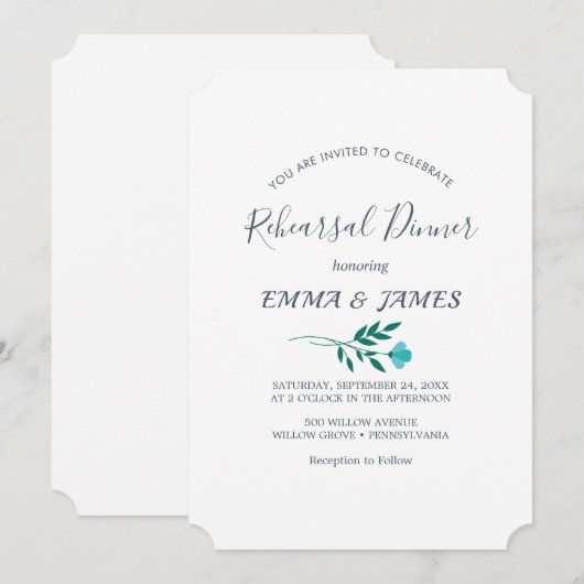 Mindestleaf | Dusty Blue Probe Dinner Einladung (Vorne/Hinten)