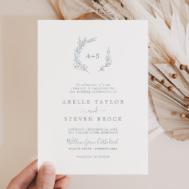 Mindestleaf | Dusty Blue Small Monogram Wedding Einladung