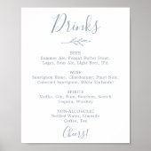 Mindestleaf | Dusty Blue Wedding Drinks Menu Sign Poster (Vorne)