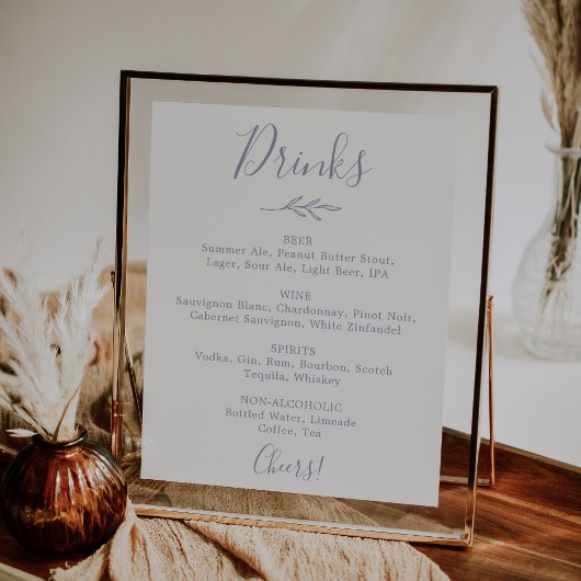Mindestleaf | Dusty Lila Wedding Drinks Menu Poster