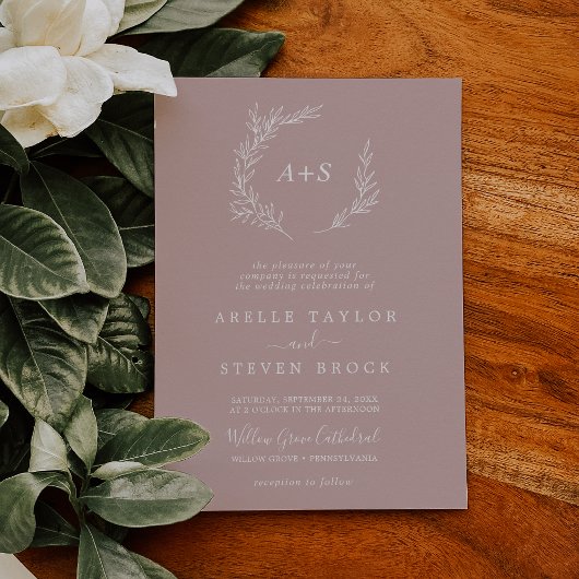 Mindestleaf | Dusty Rose Formal Monogram Wedding Einladung
