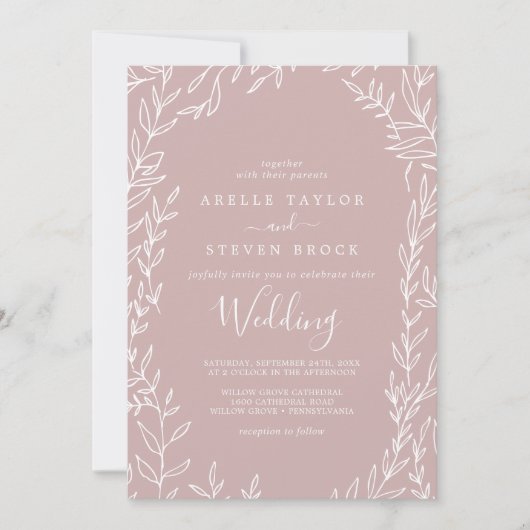 Mindestleaf | Dusty Rose Hochzeit Einladung (Vorderseite)