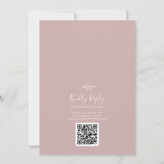 Mindestleaf | Dusty Rose Monogram QR Code Wedding Einladung (Rückseite)