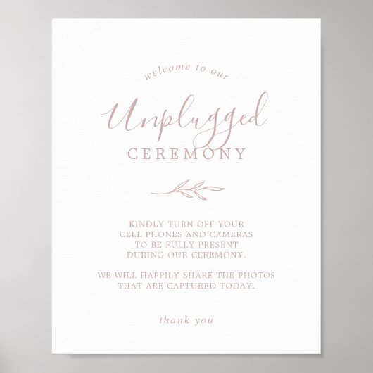 Mindestleaf | Dusty Rose Unplugged Zeremony Sign Poster (Vorne)