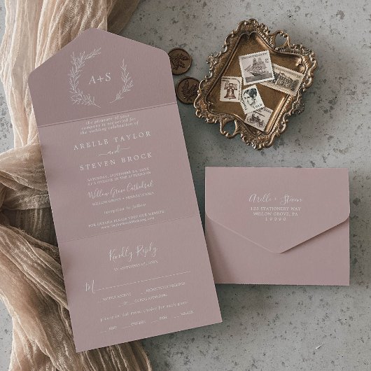 Mindestleaf | Dusty Rose Wedding All In One Einladung