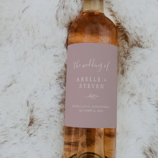 Mindestleaf | Dusty Rose Wedding Wine Label Weinetikett