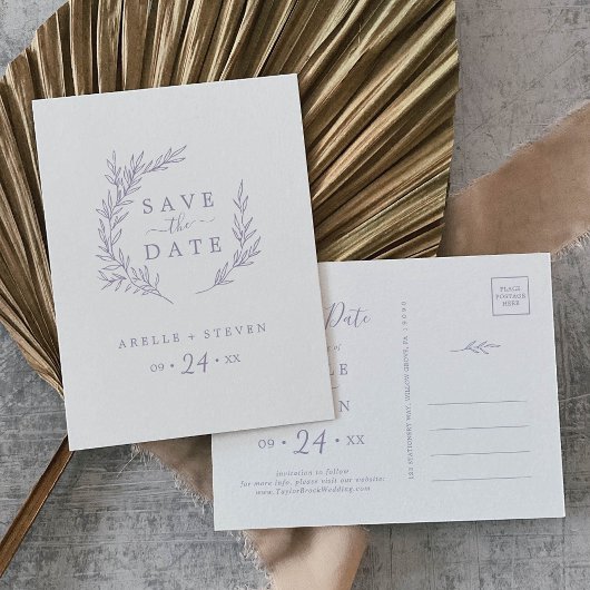 Mindestleaf | Dusty Save the Date Lila Einladungspostkarte