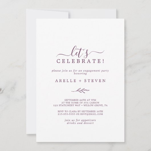 Mindestleaf | Eggplant Let's Celebrate Einladung (Vorderseite)