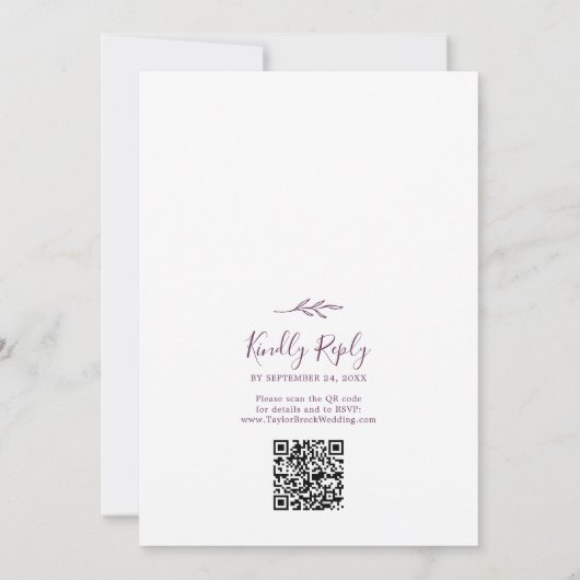 Mindestleaf | Eggplant Monogram QR Code Wedding Einladung (Rückseite)
