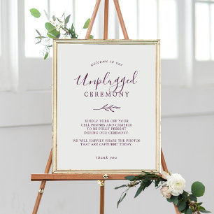 Mindestleaf Eggplant Unplugged Zeremony Sign Poster