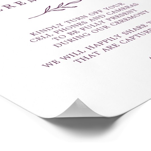 Mindestleaf | Eggplant Unplugged Zeremony Sign Poster (Ecke)