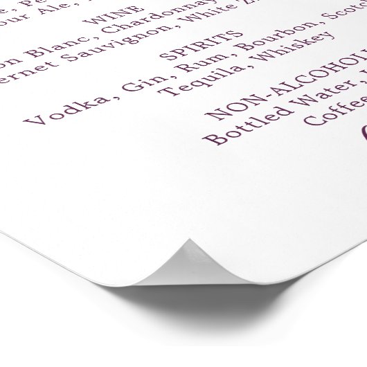 Mindestleaf | Eggplant Wedding Drinks Menu Poster (Ecke)