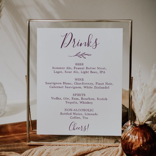 Mindestleaf | Eggplant Wedding Drinks Menu Poster