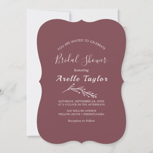 Mindestleaf | Einladung der Burgundy Bridal Dusche (Vorderseite)