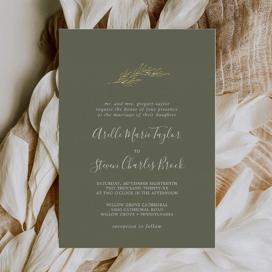 Mindestleaf | Foil Dark Green Traditional Wedding Folieneinladung