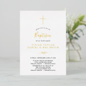 Mindestleaf | Gold Foil 2 oder 3 Personen Taufe Folieneinladung (Stehend vorne)