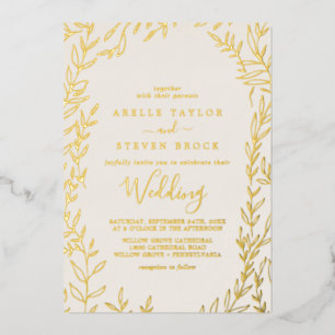 Mindestleaf   Gold Foil Elfenbeinrahmen Hochzeit Folieneinladung