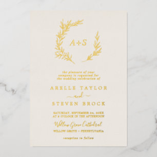 Mindestleaf Gold Foil Ivory Monogram Wedding for Folieneinladung