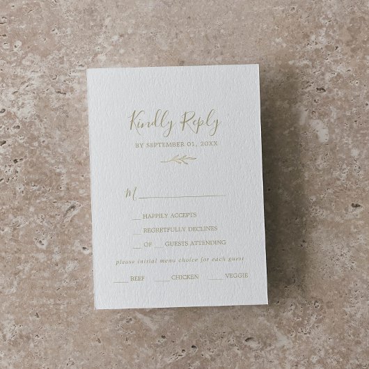 Mindestleaf | Gold Menu Choice RSVP Card Karte