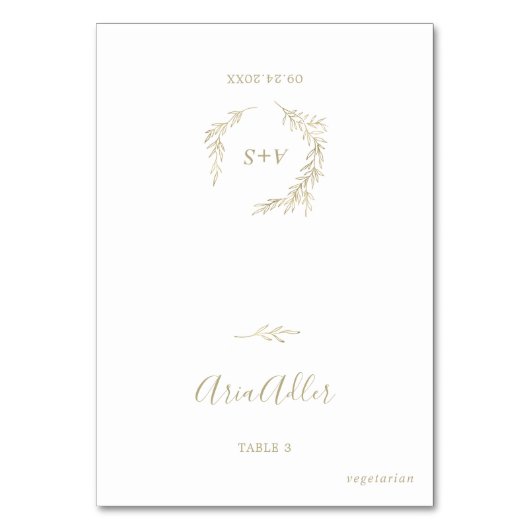 Mindestleaf | Gold Menu Option Wedding Platzkarte Tischnummer (Vorderseite)