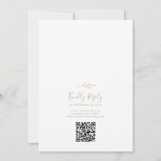 Mindestleaf | Gold Monogram QR Code Wedding Einladung (Rückseite)