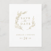 Mindestleaf | Gold Save the Date Einladungspostkarte (Vorderseite)