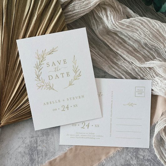 Mindestleaf | Gold Save the Date Einladungspostkarte