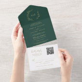 Mindestleaf | Gold und Emerald QR Code Wedding All In One Einladung (Abreißen)