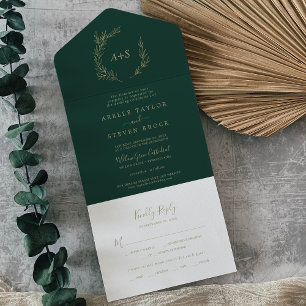 Mindestleaf   Gold und Emerald Wedding All In One Einladung