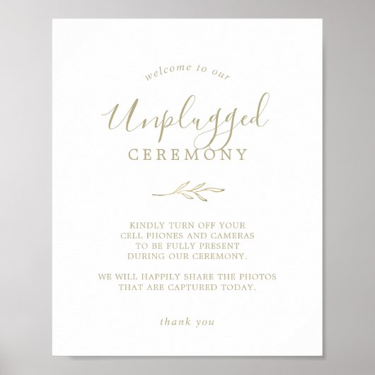 Mindestleaf | Gold Unplugged Zeremony Sign Poster (Vorne)