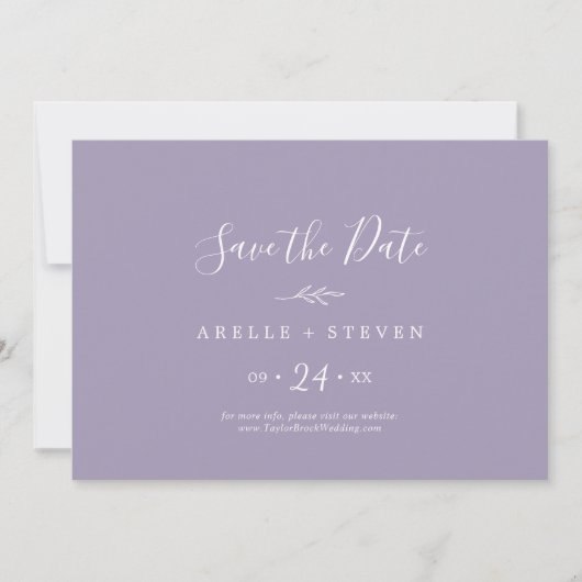 Mindestleaf | Lavendel Horizontal Save the Date (Vorderseite)