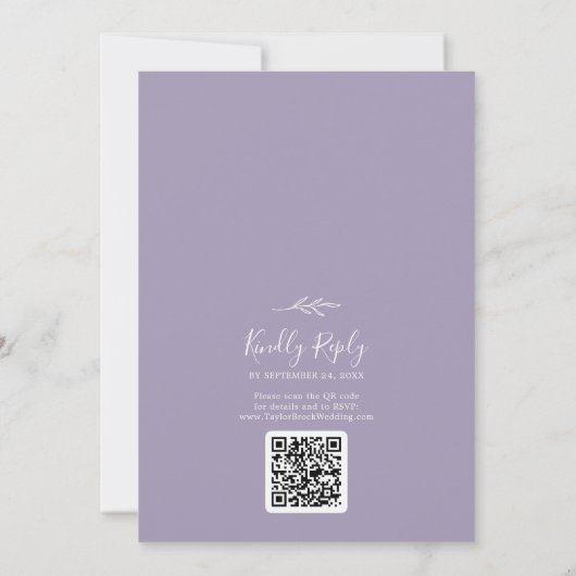 Mindestleaf | Lavender Monogram QR Code Wedding Einladung (Rückseite)