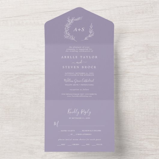 Mindestleaf | Lavender Wedding All In One Einladung (Innen Boden)