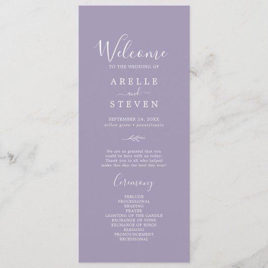 Mindestleaf | Lavender Wedding Program Programm (Vorderseite)