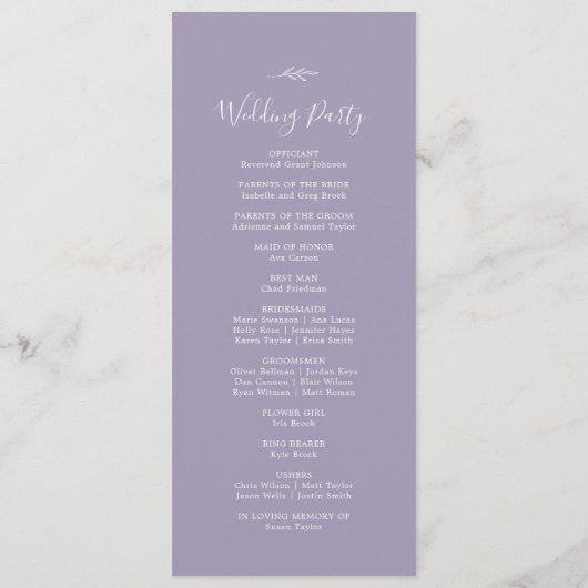 Mindestleaf | Lavender Wedding Program Programm (Rückseite)