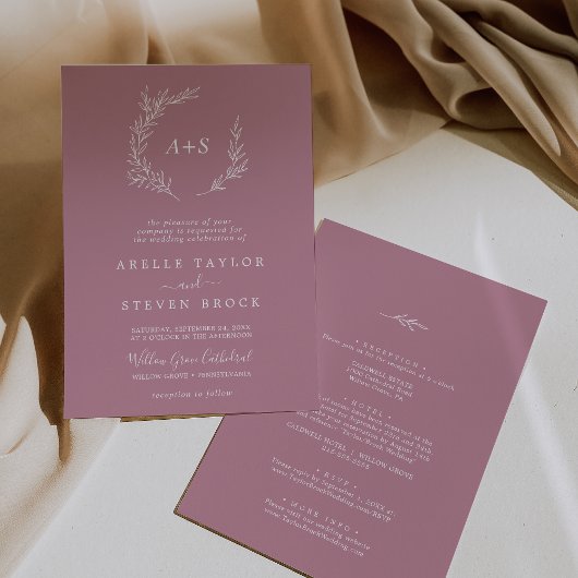 Mindestleaf | Mauve All in one Wedding Einladung