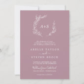 Mindestleaf | Mauve Monogram QR Code Wedding Einladung (Vorderseite)