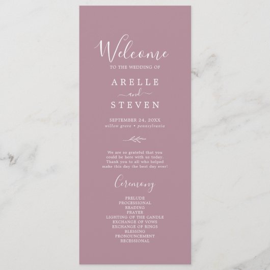 Mindestleaf | Mauve Wedding Program Programm (Vorderseite)