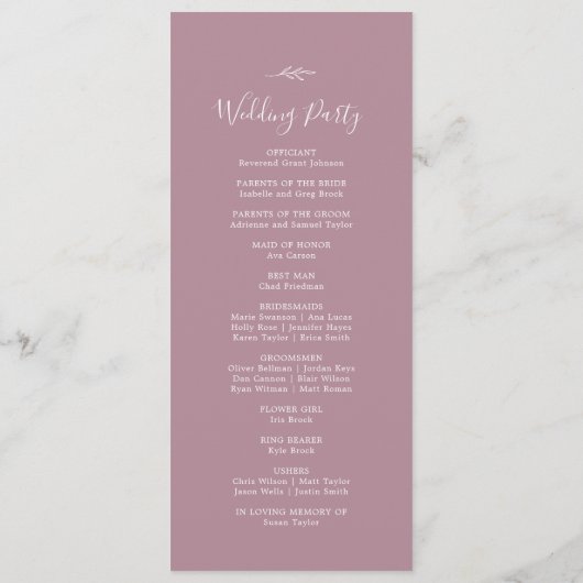 Mindestleaf | Mauve Wedding Program Programm (Rückseite)