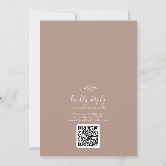 Mindestleaf | Neutral Monogram QR Code Wedding Einladung (Rückseite)