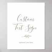 Mindestleaf | Olive Green Custom Text Sign Poster (Vorne)