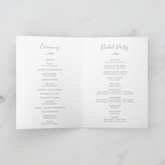 Mindestleaf | Olive Green Folded Wedding Program Programm (Innenseite)
